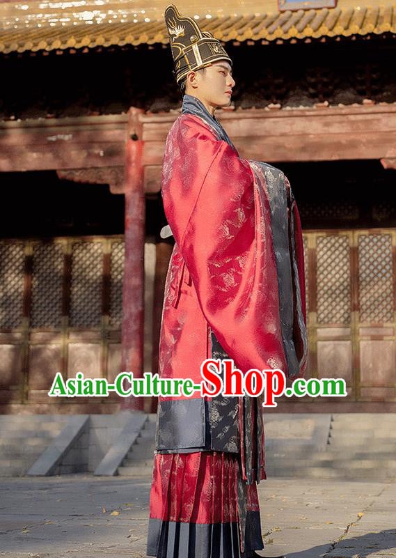 China Traditional Ceremony Historical Clothing Ancient Scholar Garment Costume Ming Dynasty Red Official Robe China Traditional Ceremony Historical Clothing Ancient Scholar Garment Costume Ming Dynasty Red Official Robe