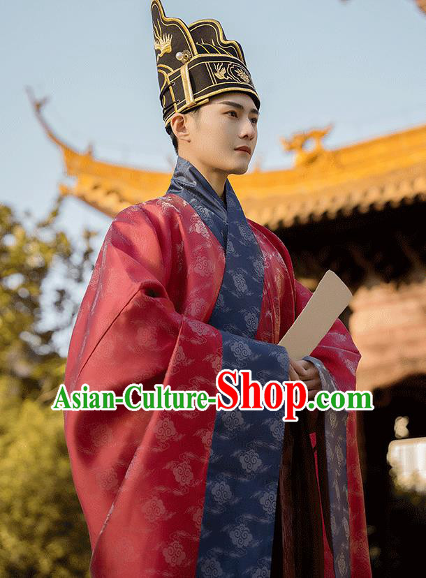 China Traditional Ceremony Historical Clothing Ancient Scholar Garment Costume Ming Dynasty Red Official Robe China Traditional Ceremony Historical Clothing Ancient Scholar Garment Costume Ming Dynasty Red Official Robe