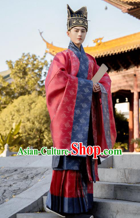 China Traditional Ceremony Historical Clothing Ancient Scholar Garment Costume Ming Dynasty Red Official Robe China Traditional Ceremony Historical Clothing Ancient Scholar Garment Costume Ming Dynasty Red Official Robe