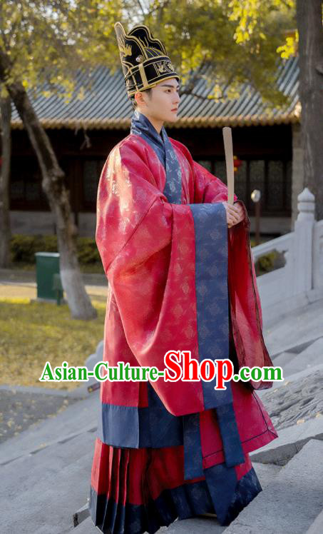China Traditional Ceremony Historical Clothing Ancient Scholar Garment Costume Ming Dynasty Red Official Robe China Traditional Ceremony Historical Clothing Ancient Scholar Garment Costume Ming Dynasty Red Official Robe