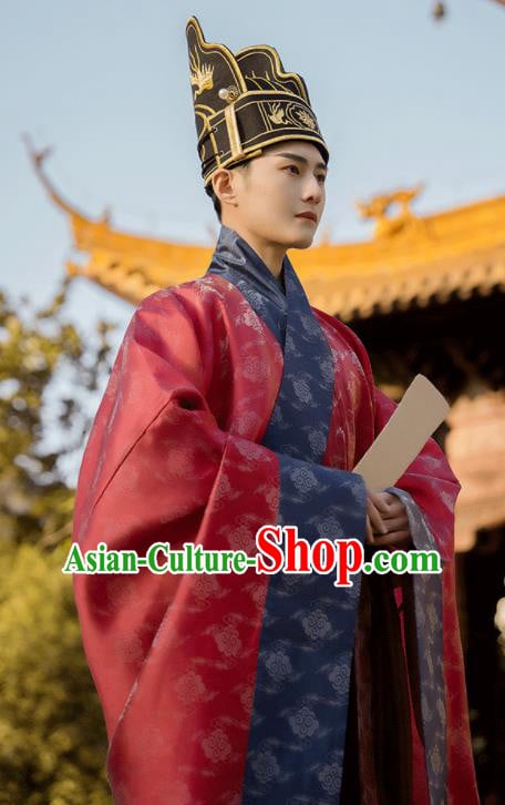 China Traditional Ceremony Historical Clothing Ancient Scholar Garment Costume Ming Dynasty Red Official Robe China Traditional Ceremony Historical Clothing Ancient Scholar Garment Costume Ming Dynasty Red Official Robe