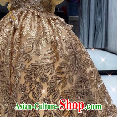 Top Christmas Princess Formal Garment Children Stage Performance Golden Sequins Full Dress Girl Catwalks Show Evening Clothing