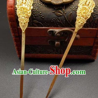 Chinese Handmade Tang Dynasty Headpiece Traditional Wedding Hair Accessories Ancient Empress Golden Hairpin Classical Gilding Hair Stick