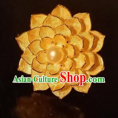 Chinese Classical Pearl Hair Stick Handmade Ming Dynasty Headpiece Traditional Wedding Hair Accessories Ancient Princess Gilding Peony Hairpin