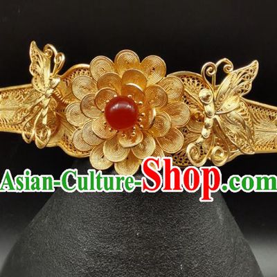 Chinese Ancient Princess Gilding Peony Hairpin Classical Hair Crown Handmade Ming Dynasty Headpiece Traditional Wedding Hair Accessories