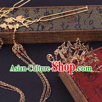 Chinese Handmade Ming Dynasty Headdress Traditional Hanfu Hair Accessories Ancient Empress Headpieces Classical Wedding Hair Crown and Hairpins