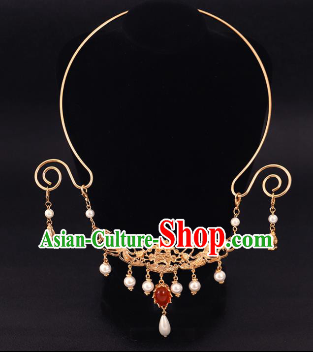 Chinese Handmade Wedding Golden Necklace Pendant Classical Jewelry Accessories Ming Dynasty Princess Necklet Chinese Handmade Wedding Golden Necklace Pendant Classical Jewelry Accessories Ming Dynasty Princess Necklet