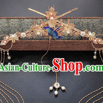 Chinese Traditional Hanfu Hair Accessories Ancient Princess Headpieces Classical Wedding Tassel Hairpins Handmade Ming Dynasty Hair Sticks