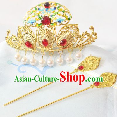 Chinese Ancient Princess Hair Crown Classical Wedding Hairpin Handmade Ming Dynasty Headpieces Traditional Hanfu Hair Accessories