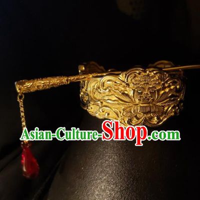 China Classical Hanfu Headpieces Handmade Hair Accessories Traditional Ming Dynasty Emperor Hairpin Ancient King Hairdo Crown