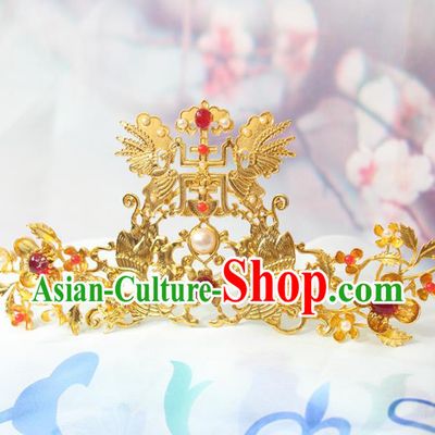 Chinese Traditional Hanfu Hair Accessories Ancient Empress Hair Crown Classical Wedding Tassel Hairpins Handmade Ming Dynasty Headpieces