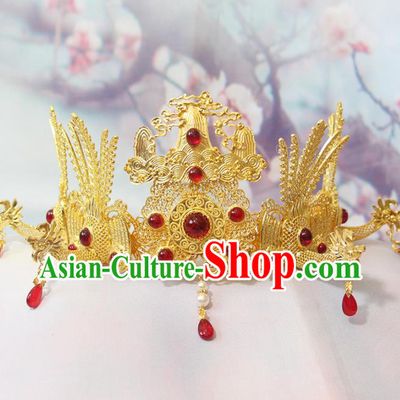 Chinese Handmade Ming Dynasty Headpieces Traditional Hanfu Hair Accessories Ancient Empress Hair Crown Classical Wedding Phoenix Coronet