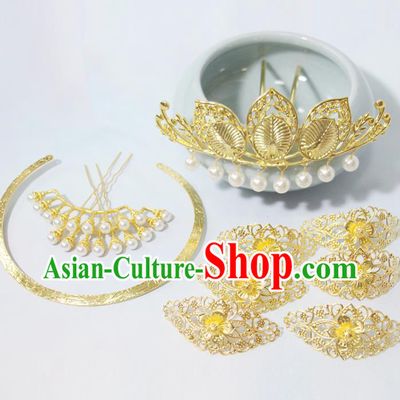 Chinese Traditional Hanfu Hair Accessories Ancient Empress Hairpins Classical Wedding Golden Hair Crown Handmade Song Dynasty Headpieces