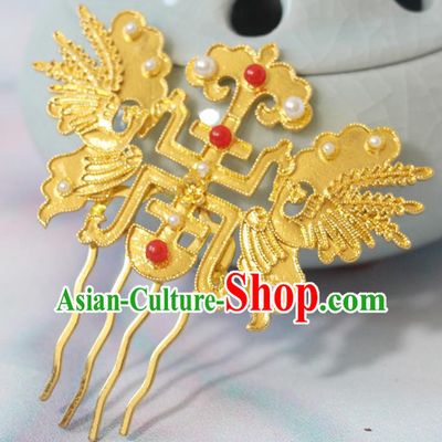 Chinese Handmade Ming Dynasty Headpiece Traditional Hanfu Hair Accessories Ancient Empress Hairpin Classical Wedding Golden Hair Comb