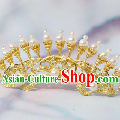 Chinese Classical Wedding Golden Orchids Hair Crown Handmade Song Dynasty Headpiece Traditional Hanfu Hair Accessories Ancient Princess Hairpin
