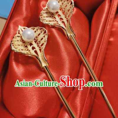 Chinese Traditional Hanfu Hair Accessories Ancient Princess Gilding Hairpin Classical Wedding Pearl Hair Stick Handmade Ming Dynasty Headpiece