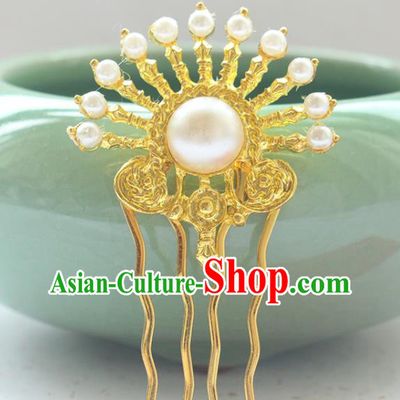Chinese Traditional Hanfu Hair Accessories Ancient Princess Golden Hairpin Classical Wedding Hair Comb Handmade Tang Dynasty Headpiece
