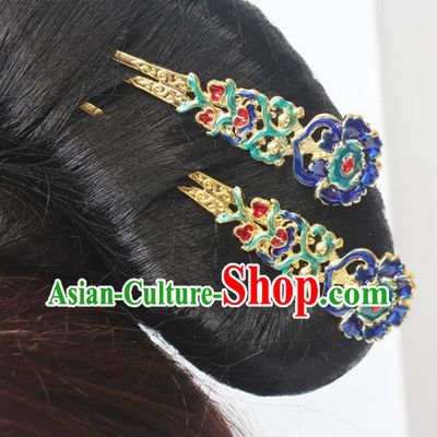 Chinese Handmade Qing Dynasty Headpiece Traditional Court Hair Accessories Ancient Empress Hairpin Classical Wedding Cloisonne Hair Stick