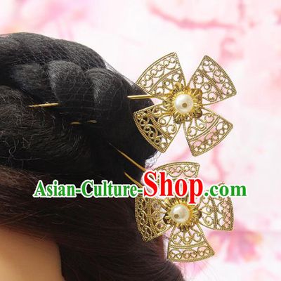 Chinese Classical Wedding Golden Hair Stick Handmade Ming Dynasty Headpiece Traditional Court Hair Accessories Ancient Princess Hairpin
