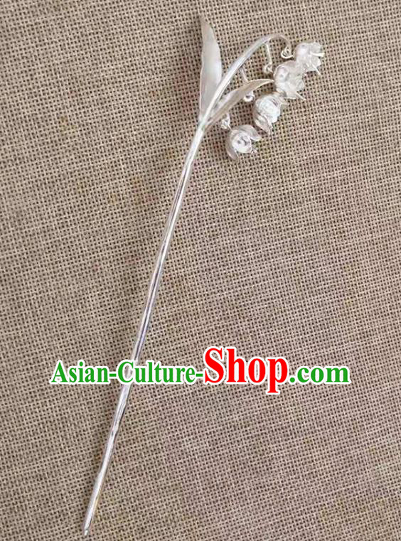 Chinese Classical Hair Stick Cheongsam Headpiece Traditional Hair Accessories Handmade Silver Convallaria Hairpin Chinese Classical Hair Stick Cheongsam Headpiece Traditional Hair Accessories Handmade Silver Convallaria Hairpin