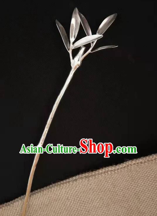 Chinese Handmade Silver Bamboo Hairpin Classical Hair Stick Cheongsam Headpiece Traditional Hair Accessories