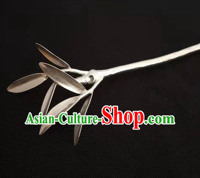 Chinese Handmade Silver Bamboo Hairpin Classical Hair Stick Cheongsam Headpiece Traditional Hair Accessories