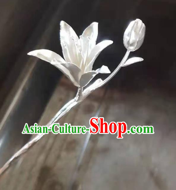 Chinese Traditional Hair Accessories Handmade Silver Mangnolia Hairpin Classical Hair Stick Cheongsam Headpiece Chinese Traditional Hair Accessories Handmade Silver Mangnolia Hairpin Classical Hair Stick Cheongsam Headpiece