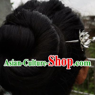Chinese Cheongsam Headpiece Traditional Hair Accessories Handmade Silver Tassel Hairpin Classical Carving Lotus Hair Stick