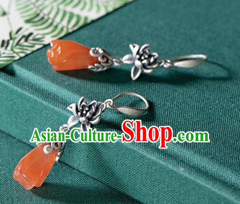 Handmade China Cheongsam Ear Jewelry Wedding Agate Mangnolia Earrings Classical Silver Ear Accessories Handmade China Cheongsam Ear Jewelry Wedding Agate Mangnolia Earrings Classical Silver Ear Accessories