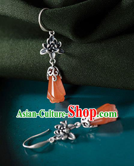 Handmade China Cheongsam Ear Jewelry Wedding Agate Mangnolia Earrings Classical Silver Ear Accessories Handmade China Cheongsam Ear Jewelry Wedding Agate Mangnolia Earrings Classical Silver Ear Accessories