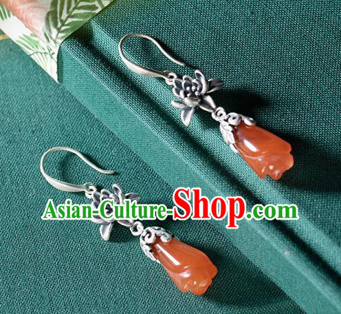 Handmade China Cheongsam Ear Jewelry Wedding Agate Mangnolia Earrings Classical Silver Ear Accessories Handmade China Cheongsam Ear Jewelry Wedding Agate Mangnolia Earrings Classical Silver Ear Accessories