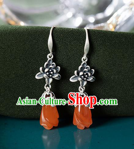 Handmade China Cheongsam Ear Jewelry Wedding Agate Mangnolia Earrings Classical Silver Ear Accessories Handmade China Cheongsam Ear Jewelry Wedding Agate Mangnolia Earrings Classical Silver Ear Accessories