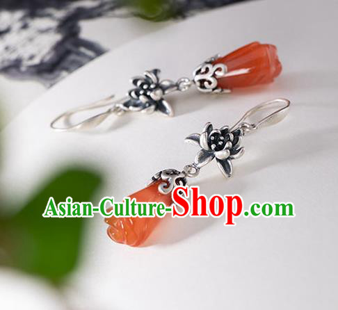 Handmade China Cheongsam Ear Jewelry Wedding Agate Mangnolia Earrings Classical Silver Ear Accessories Handmade China Cheongsam Ear Jewelry Wedding Agate Mangnolia Earrings Classical Silver Ear Accessories