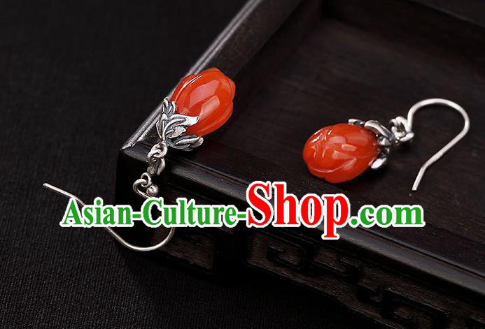 Handmade China Classical Silver Ear Accessories Cheongsam Ear Jewelry Wedding Agate Mangnolia Earrings Handmade China Classical Silver Ear Accessories Cheongsam Ear Jewelry Wedding Agate Mangnolia Earrings