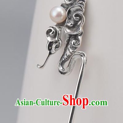 Chinese Handmade Carving Cloud Hairpin Traditional Hair Accessories Classical Silver Hair Stick Cheongsam Headpiece
