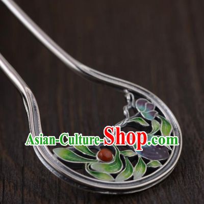 Chinese Traditional Hair Jewelry Classical Silver Hair Stick Cheongsam Accessories Headpiece Handmade Enamel Orchids Hairpin