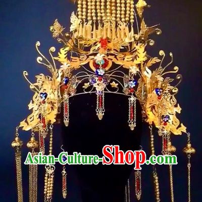 Custom China Stage Show Giant Hair Crown Ancient Imperial Empress Deluxe Phoenix Coronet Catwalks Headdress Wedding Hair Accessories