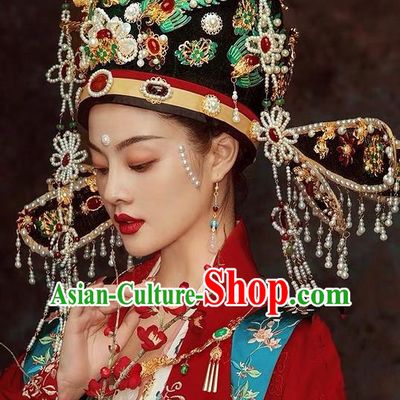 Top China Ancient Song Dynasty Empress Cloisonne Phoenix Coronet Catwalks Headdress Wedding Hair Accessories Stage Show Deluxe Hair Crown
