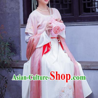 China Ancient Young Lady Hanfu Dress Garments Traditional Tang Dynasty Country Girl Historical Clothing Full Set
