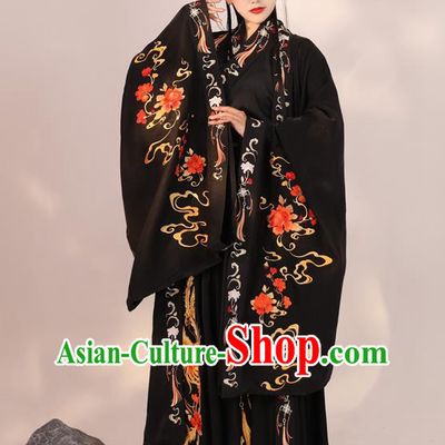 China Jin Dynasty Palace Princess Embroidered Clothing Traditional Historical Garment Costume Ancient Fairy Black Hanfu Dress