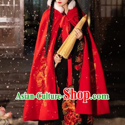 China Ancient Royal Infanta Hanfu Cloak Traditional Ming Dynasty Princess Embroidered Red Cape Historical Clothing