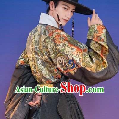 Deep Blue Color Ancient China Ming Dynasty Imperial Bodyguard Fei Yu Fu Garment Fly Fish Clothing for Men