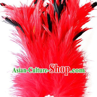 Top Stage Show Headpiece Dance Headdress Handmade Cosplay Fairy Hair Crown Red Feather Hair Accessories