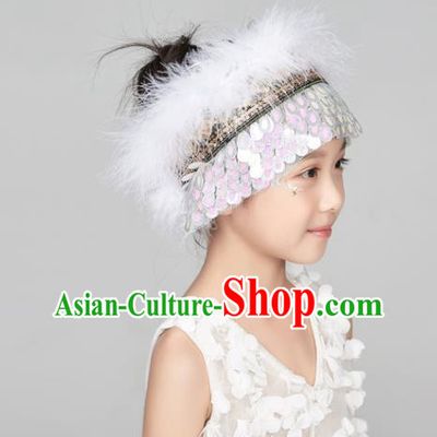 Professional China Girl Stage Performance Hair Crown Mongol Nationality Dance Hair Accessories Mongolian Ethnic Dance White Feather Headdress