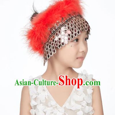 Professional China Girl Stage Performance Hair Crown Hui Nationality Dance Hair Accessories Xinjiang Ethnic Dance Red Feather Headdress