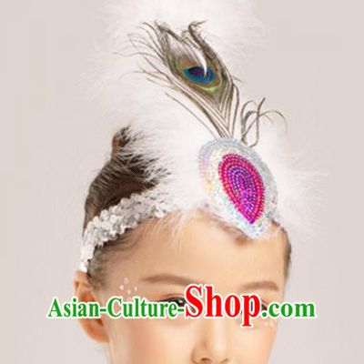 Professional China Dai Nationality Dance Hair Accessories Yunnan Ethnic Dance White Feather Headdress Girl Peacock Dance Hair Crown