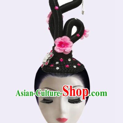 Handmade Chinese Beauty Dance Wigs Chignon Classical Dance Tao Yao Hair Accessories Stage Performance Headpieces