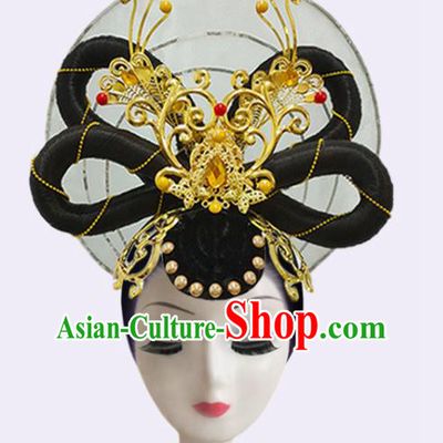 Handmade Chinese Stage Performance Headdress Court Beauty Dance Wigs Chignon Classical Dance Hair Accessories
