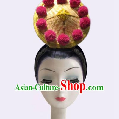 China Classical Dance Headdress Stage Performance Hat Yunnan Dai Ethnic Drum Dance Hair Accessories
