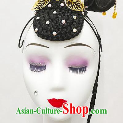 Chinese Stage Performance Hair Accessories Female Fan Dance Hairpieces Classical Dance Wigs Chignon
